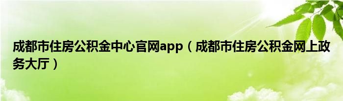 成都市住房公积金中心官网app（成都市住房公积金网上政务大厅）